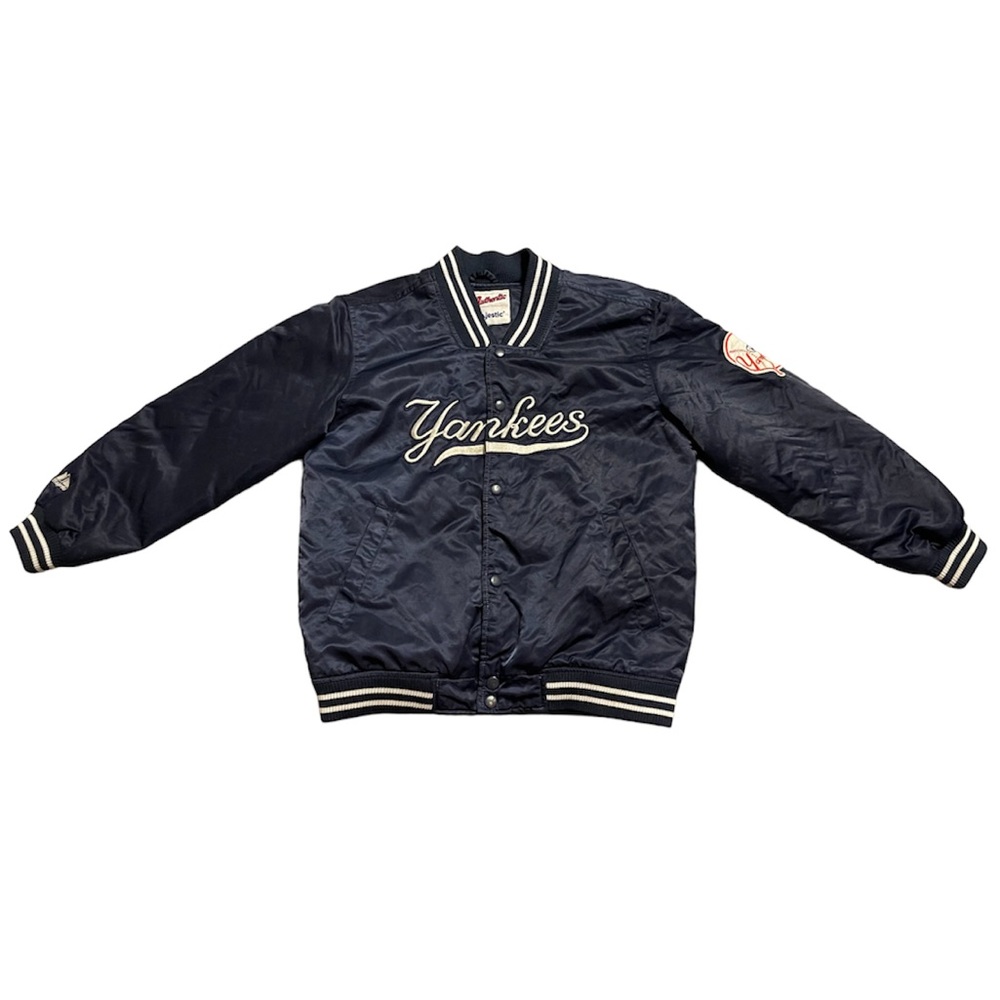 Vintage Majestic Authentic New York Yankees Satin Bomber Jacket Youth M 10/12